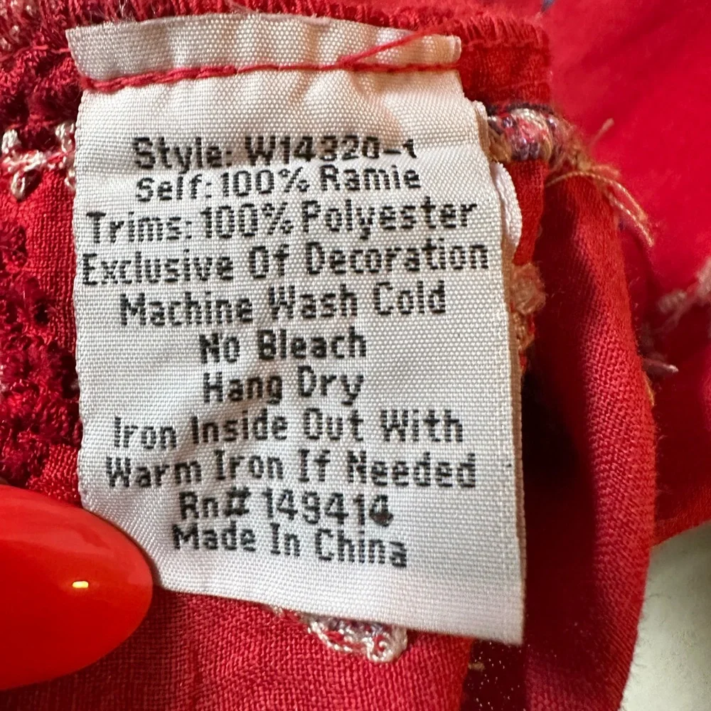 Johnny Was Workshop Red Embroidered Short Sleeve Top-Size XS - Picture 5 of 8